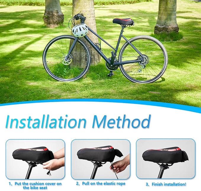 YLG Bike Seat Cover, Memory Foam & Gel Bike Seat Cushion Cover for Men Women, Comfortable Bicycle Seat Cover for Peloton/Fixed/Cruiser/Indoor/Outdoor Bike seat with Waterproof Cover
