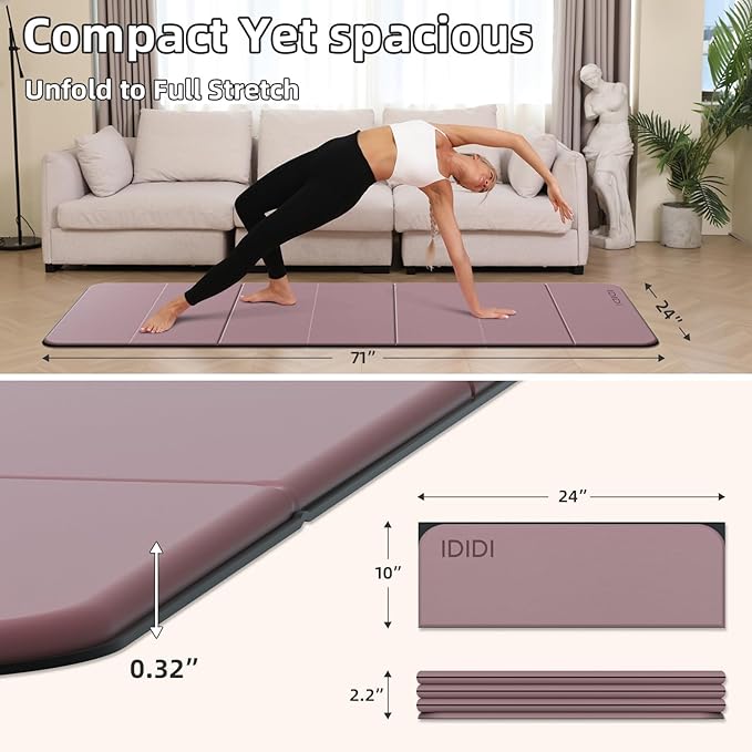 Foldable Yoga Mat Extra Thick 0.32 Inches Eco-Friendly POE Material, Non-Slip Design Fitness Mats, Multi-Purpose Workout Mats For Studio or Home Use (70 x 24 x 0.32 inches)