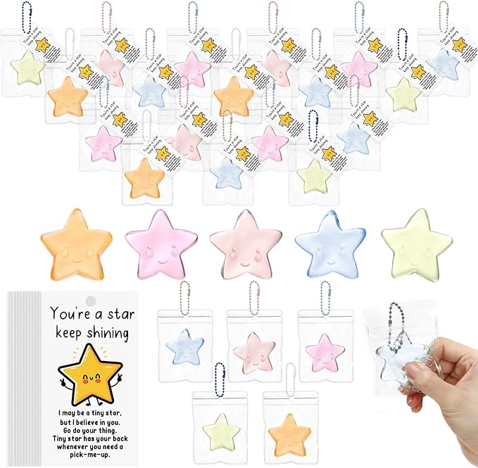Wettarn 30 Sets Star Stress Balls with Motivational Cards Bulk Stress Relief Toys Classroom Prize Thank You Employee Appreciation Gift Halloween Trick or Treat Party Favors Christmas Stocking Stuffers
