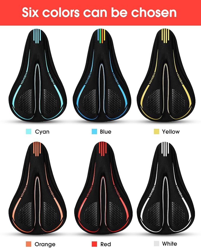 MSDADA Bike Seat Cushion Gel Padded Bike Seat Cover for Men & Women Comfort - Soft Bicycle Seat Cushion for Outdoor, Exercise/Spin/Stationary/Mountain/Road Bikes
