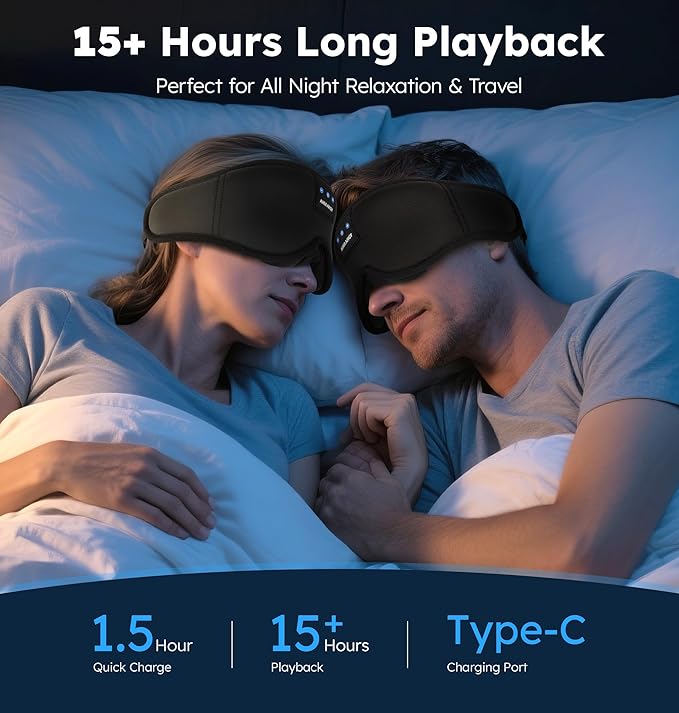 Ice Silk Sleep Mask with Headphones, Sleep Headphones for Side Sleeper with 3D Cups, Bluetooth 5.4 Sleeping Eye Mask, Total Blackout Sleeping Headphones for Women Men(Black)