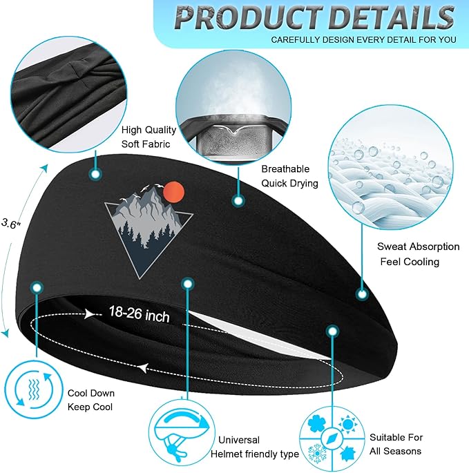 3pcs Sports Sweat Bands Headbands for Men Sweatbands Skull Workout Cooling Headbands for Men Women Running Headband Hairband Elastic Men's Head Sweat Band for Football