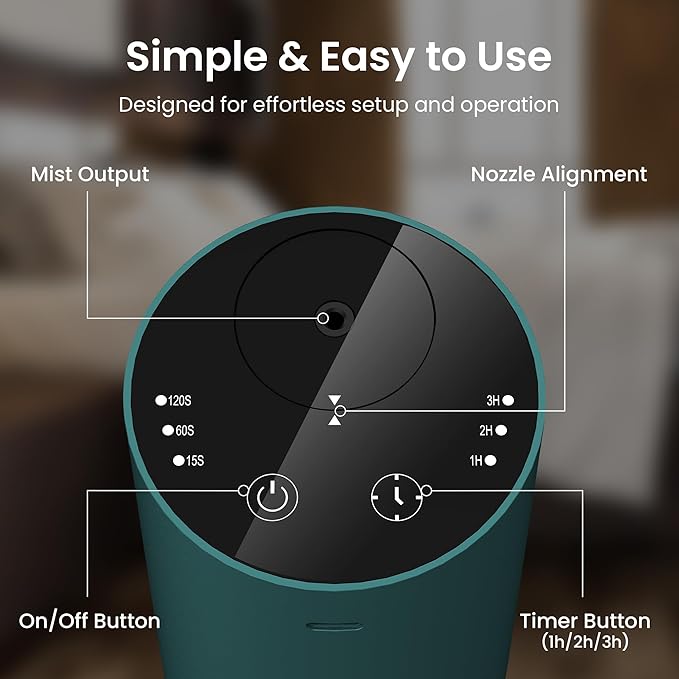 LiteMist Waterless Essential Oil Diffuser - Aluminum Aromatherapy Oil Diffuser, Rechargeable USB-C Scent Diffusers for Home, Car & Office, Quiet Operation, 0.35oz/0.7oz Bottle Capacity