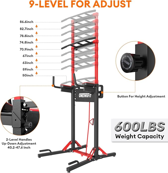 ONETWOFIT Foldable Power Tower Pull Up Bar Station, Multi-Function Adjustable Height Dip Station for Home Gym Workout, Strength Training Fitness Equipment, Pull Up Stand