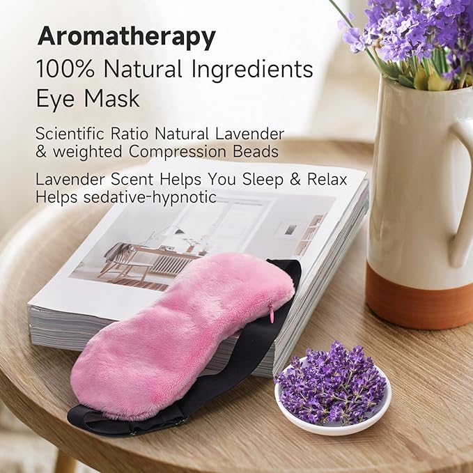 Umisleep Lavender Eye Mask, 0.45 lb Aromatherapy Weighted Eye Mask for Dry Eyes, Sleep Mask for Men Women, Hot Therapy Eye Cover for Compression Pain Relief, Eye Pillow for Puffy Eyes, Sinus Pain-Pink