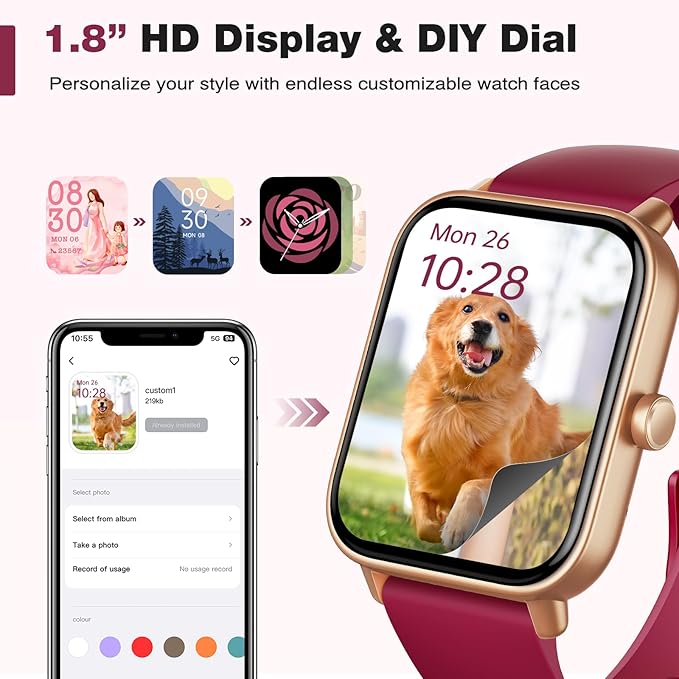 Fitpolo Smart Watch for Women,1.8” Touchscreen, Bluetooth Call, Alexa Built-in,24/7 Heart Rate SpO2 Monitor,Step Counting,Sleep Tracking, IP68 Waterproof Fitness Tracker Watch for Android iPhone