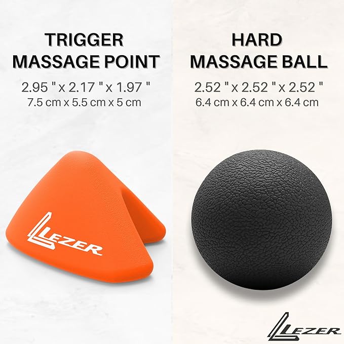 LEZER, Trigger Massage Point, Manual Massage Ball, Muscle Knots Relief Tool, Myofascial Release, Physical Therapy, Plantar Fasciitis, Set of 2 (Orange Trigger and Black Ball)