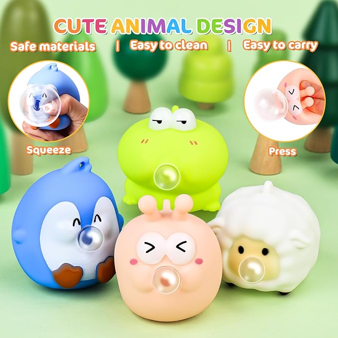 4 Pack Cute Squishy Fidget Toys, Animal Spit Bubbles Stress Relief Toy, Squishies Toys for Kids and Adults, Party Favors, Easter Basket Stuffers, Goodie Bag Stuffers and Stocking Stuffers