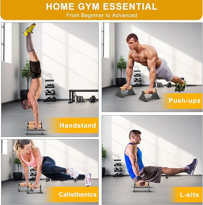 Kipika Push Up Bars, Pushup Stands, Ergonomic Wooden Handles, Anti-slip Rubber Base Pads, Parallettes Bars for Strength Training Equipment & Calisthenics, Perfect for Floor Workout Exercise