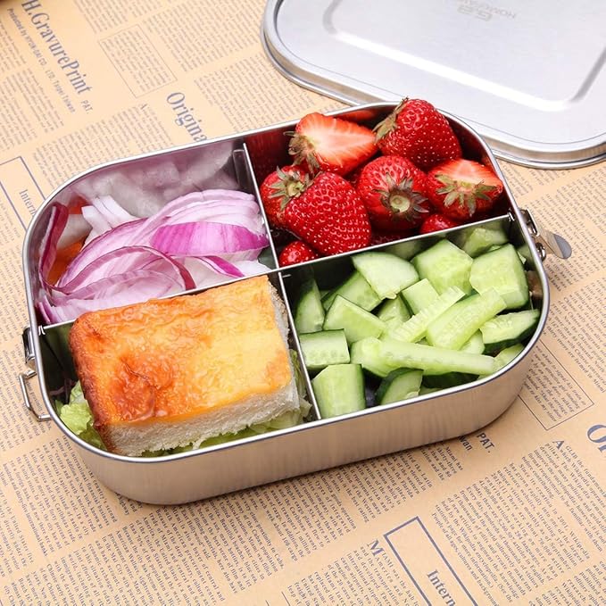G.a HOMEFAVOR Stainless Steel Bento Lunch Box, Metal Lunch Container with 4-Compartment, 1400 ml, Ideal for Work & Travel, Meal Prep, Leak Proof, Dishwasher Safe