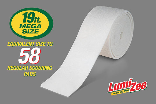 Non-Scratch White Scrubbing Pads Roll 19ft Economy Size Sponge Scouring Pad 19ft x 6in x 0.3in (6m x 15cm x 8mm) Tough Stains for Cleaning Pans Dishes Stoves Kitchen Bathroom Sinks Pots Walls Windows
