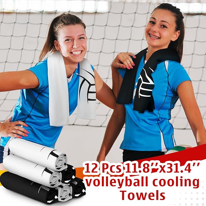 12 Count Volleyball Cooling Towels Volleyball Gifts for Team Soft Sports Breathable Chilly Towels Ice Neck Wrap Workout Sweat Washcloths for Sports Gym Microfiber Dishcloths for Coach Gifts