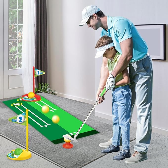 Letapapa Toddler Golf Set, Golf Clubs Length Adjustable with Mat & Golf Cornhole, Upgraded Kids Golf Clubs with 8 Balls, Indoor & Outdoor Sports Toys Birthday Gifts for 3 4 5 6 Years Old Boys Girls