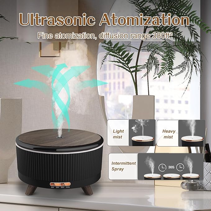 Essential Oil Diffusers for Home 500ml,Aromatherapy Diffusers for Essential Oils Large Room Black Wood with 7 Colors Lights & 3 Mist Mode Waterless Auto Off,Cool Mist Humidifiers for Decor