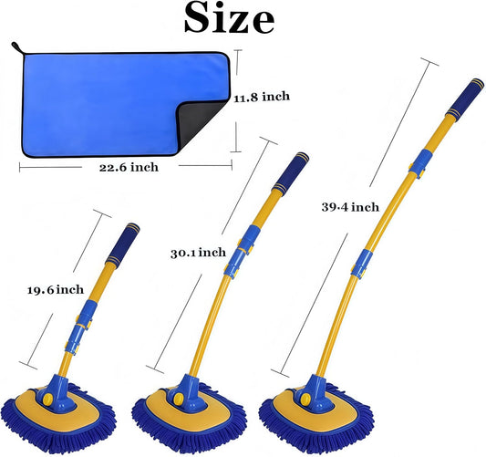 Car Wash Brush With Long Handle, Chenille Microfiber Mop Mitt, 1 Replacement Head, Wheel Brush Extension Pole, Cleaning Kit With Towels for Cars Trucks 5PCS