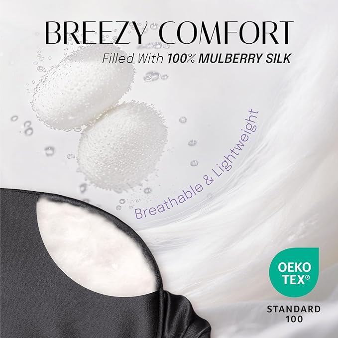 OLESILK 100% Natural Mulberry Silk Sleep Eye Mask Blindfold with Double Layer Silk Filling, Blackout Eye Mask for Women Men Sleeping, Travel and Nap, Eye Cover Eyeshade with Gift Box, Black