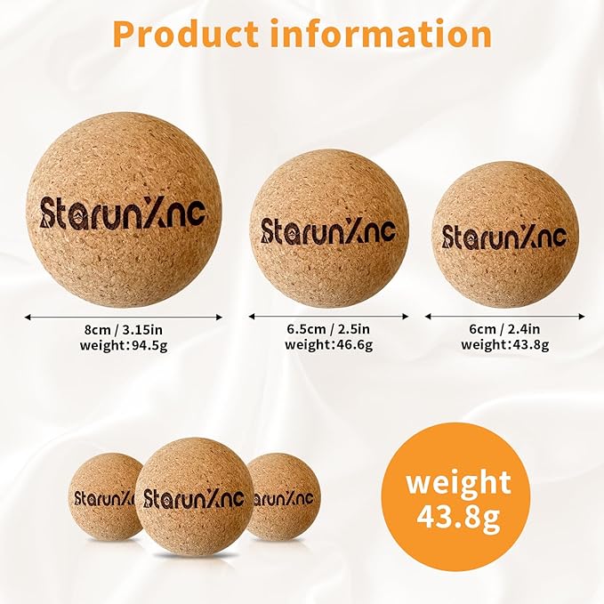 Cork Massage Ball Set (3-Pack) for Full-Body Massage – Lightweight and Portable, Designed for Trigger Point Therapy, Plantar Fasciitis Relief, and Muscle Recovery (3)