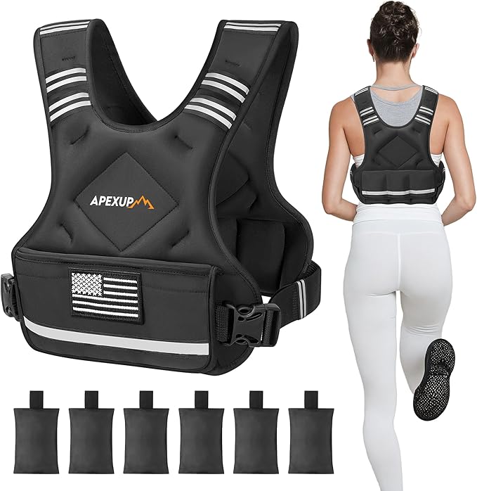 APEXUP Adjustable Weighted Vest, 4-10lb/12-18lb/20-32lb Vest with 6 Ironsand Weights and Large Pocket, Weight Vest for Men Women Strength Training, Running, Walking