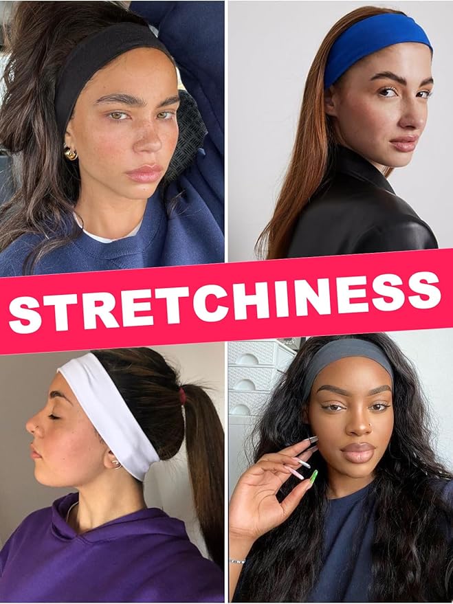 DRESHOW 8 Pack Sports Headbands for Women Non-Slip Stretchy Fashion HairBand Curly Hair Headband Soft Hair Accessories for Daily Wear Workout Yoga Running