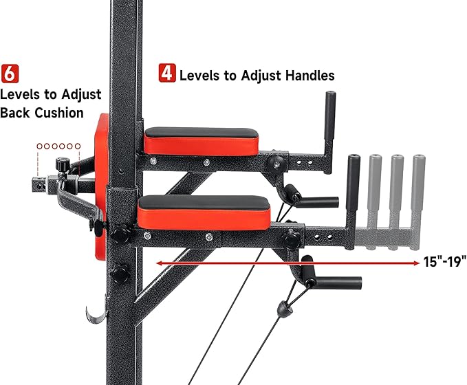 Power Tower Pull Up Bar Station Multi-Function Adjustable Strength Training Equipment Home Gym Strength Training Workout Equipment 440LBS