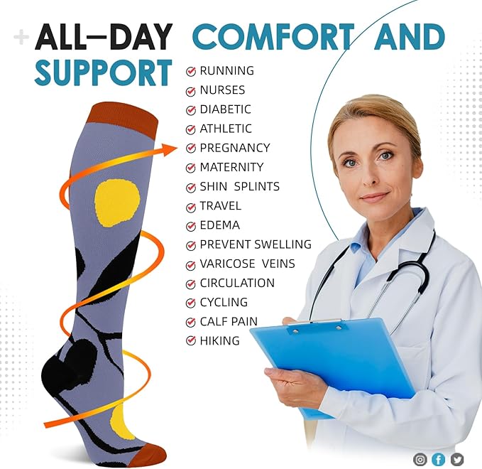 Graduated Compression Socks for Women&Men 20-30mmhg Knee High Socks Travel Hiking Running Stocking