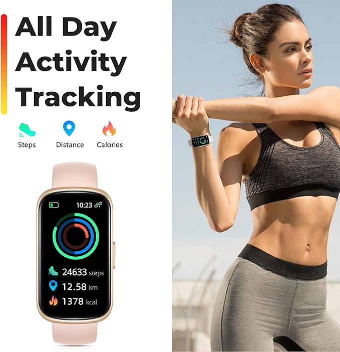 Fitness Tracker Smart Watch, 1.47" Full Touch Health Tracker with 24/7 Heart Rate & Blood Oxygen Monitor, Sleep Tracker, 3ATM Waterproof Step Tracker Activity Tracker for Women Men, Rose Pink