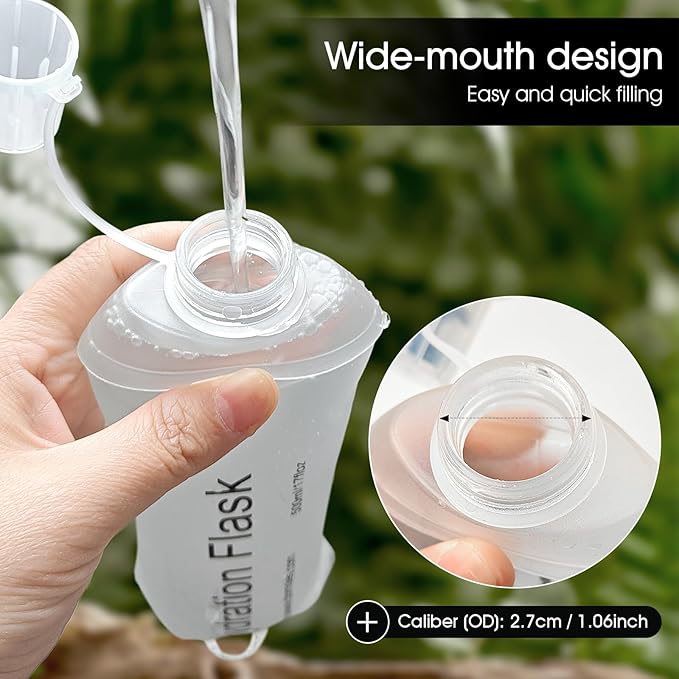 GYGYL Soft Flask, TPU Collapsible Soft Water Bottle for Hydration Pack, Running Vest, Leak-Proof Folding Water Bottle for Hiking Cycling Climbing Jogging-500ml White, 2pcs