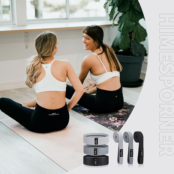 9 PCS Fabric Resistance Bands Set for Working Out, Non-Slip Exercise Booty Bands for Women & Men Leg and Glutes with Hair Ties and Tape Measure - for Home Gym Workout, Yoga, Pilates