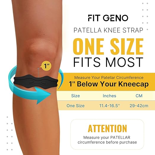 Fit Geno Patella Knee Band: 2 Pack Patellar Tendon Support Strap for Pain Relief - Adjustable Knee Brace for Running Arthritis Basketball Volleyball Osgood Schlatter Men Women (Black)