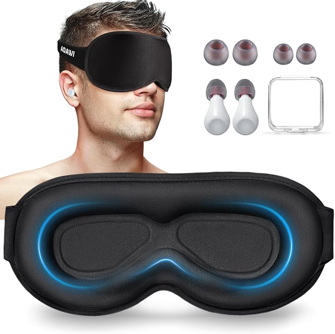 Sleep Eye Mask 3D Contoured Cup Soft and Gentle, Breathable, Comfortable for Side Sleeping, Travellers, Yoga, Men, Women, Adjustable, with Silicone Ear Plugs for Sleeping Noise Reductions