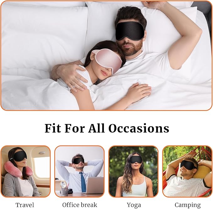 Sleep Eye Mask 3D Contoured Cup Soft and Gentle, Breathable, Comfortable for Side Sleeping, Travellers, Yoga, Men, Women, Adjustable, with Silicone Ear Plugs for Sleeping Noise Reductions