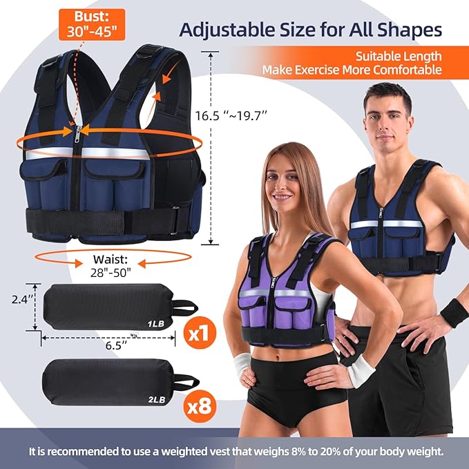 Sportneer Adjustable Weighted Vest Weights: 2-18 lbs/2-40 lbs Washable Weight Vest 16 In 1 Fast Adjust Rucking Vest for Women and Men Home Gym Workout Fitness Strength Training Vests