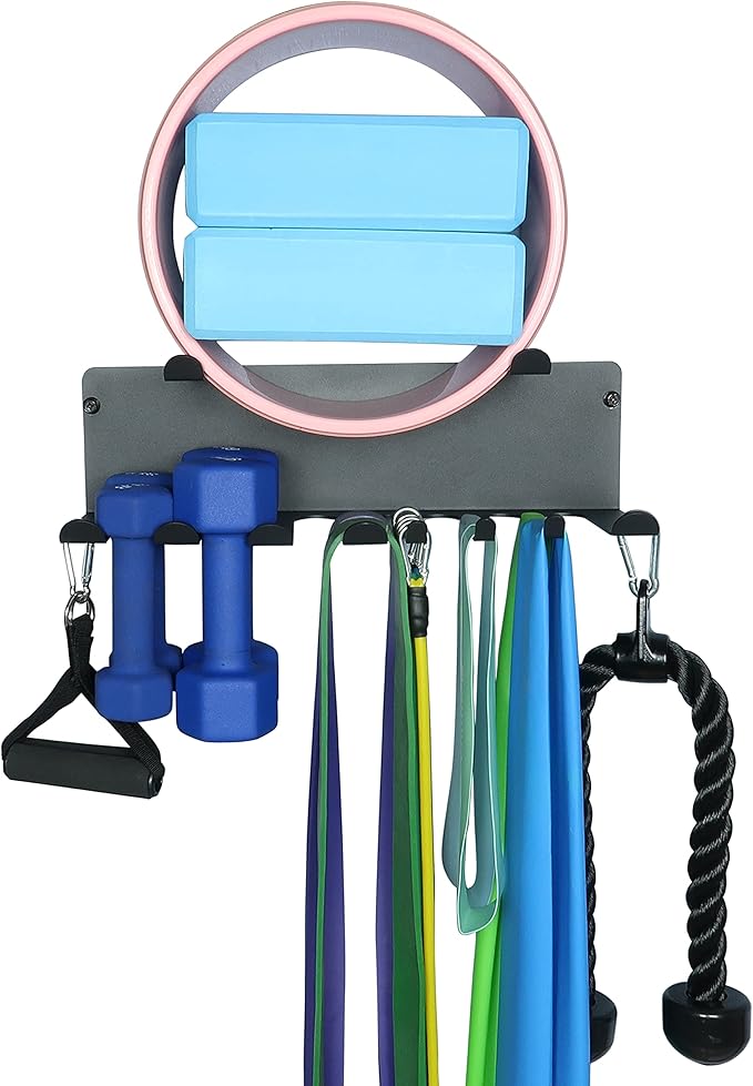 Multi-Purpose Gym Storage Rack Resistance Bands Holder Home Gym Accessories Storage Fitness Bands Rack Heavy Duty Hooks for Resistance Bands, Straps, Jump Ropes, Foam Rollers, Chains