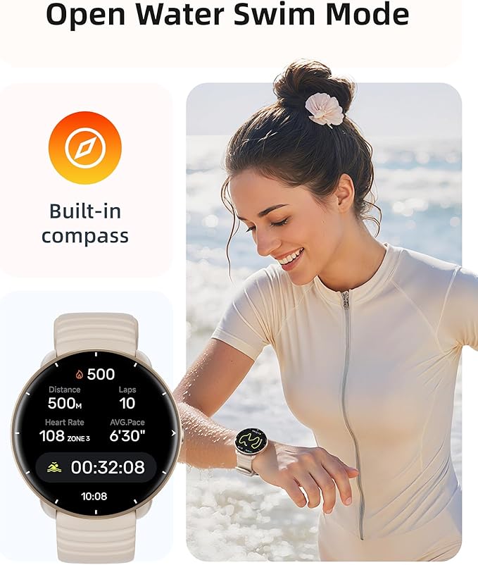 Parsonver Swimming Smart Watch, 5ATM Waterproof for Pool & Open Water, Built-in GPS & Compass, AMOLED Fitness Tracker with 100+ Sports Modes, Heart Rate & Sleep Monitor, AI Swim Analysis, French Grey