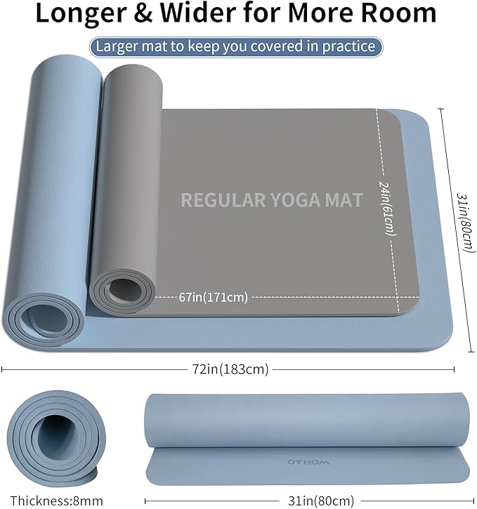 Extra Wide & Thick 8mm Yoga Mat, 72"x31.5" Large Non Slip Exercise Mat, Premium POE Material for Superior Cushioning & Stability, with Strap for Home Gym, Pilates