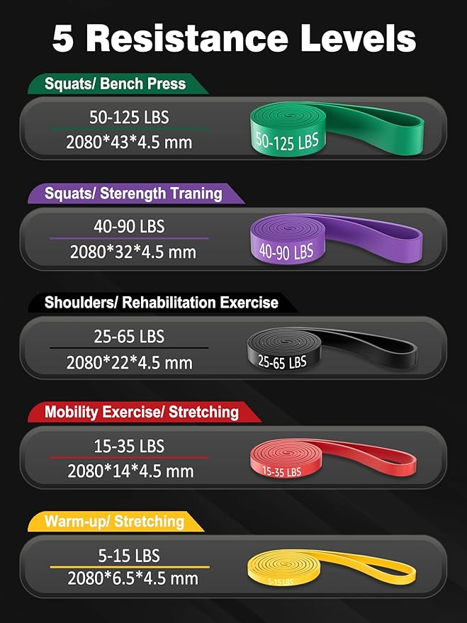 Resistance Bands Set for Pull Up Assistance, Exercise Workout Bands Set with Handles and Door Anchor, Elastic Band for Working Out, Body Stretching, Muscle Training, Men & Women