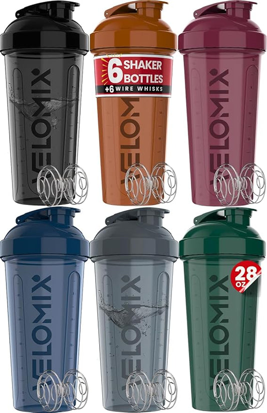 -6 PACK- 28 OZ Protein Shaker Bottles for Protein Mixes, Shaker Cups for Protein Shakes, Small Shaker Bottle Pack, Shaker Cup, Shakers for protein Shakes (Solid Line)