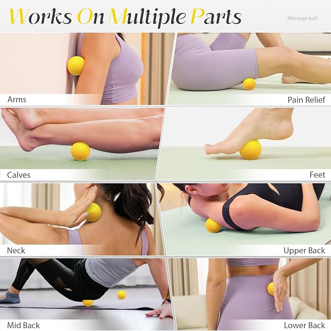 Massage Lacrosse Balls for Myofascial Release,Yoga Deep Tissue Massage,Trigger Point Therapy and Foot Plantar Fasciitis,Muscle Soreness Massager Ball (2 Packs) (Yellow)