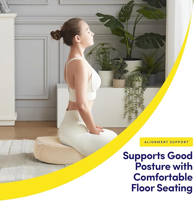 Meditation Cushion Bolster Pillow for Restorative Yoga โ Supportive Cushion for Meditation, Pilates, and Relaxation โ Filled with Buckwheat Hulls - Removable Cover