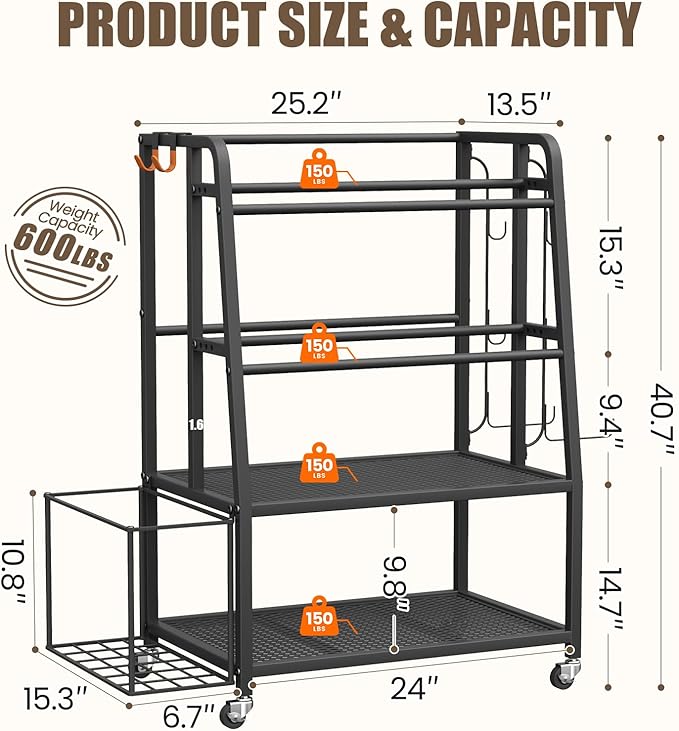 600LBS Weight Rack For Home Gym, Vopeak Dumbbell Rack Stand Only, Adjustable Weight Rack For Dumbbells, Kettlebells Yoga Mat, Home Gym Storage Rack With Wheels And Hooks, Powder Coated Finish Steel