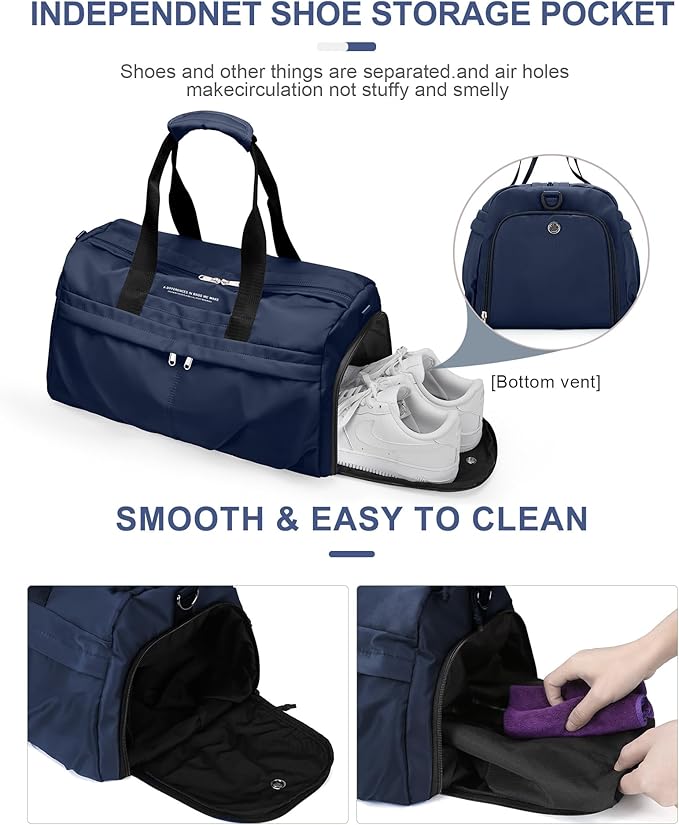 Small Gym Bag for Men Duffle Bag with Shoe Compartment Yoga Mat Bag Sports Workout Bag Weekend Overnight Bag, Dark Blue