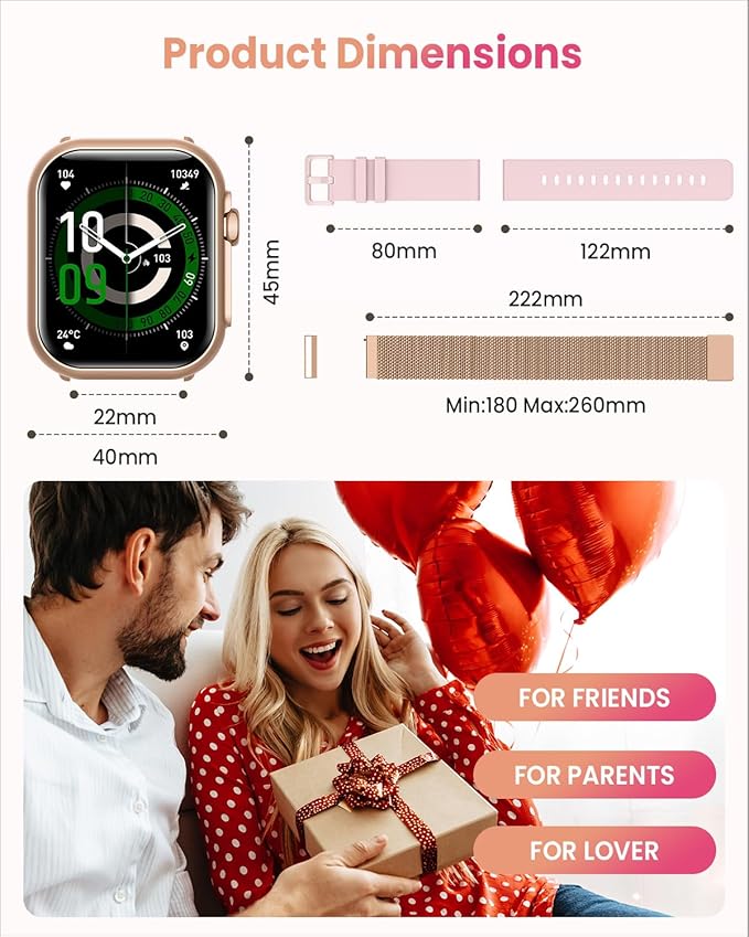 Smart Watch for Women Men Fitness: Smart Watch for iPhone&Android Bluetooth Call with SpO2 Sleep Heart Rate Monitor,IP68,Fitness Tracker with 120+Sport,Reloj Inteligente 30 Day+Battery Life, 2 Bands