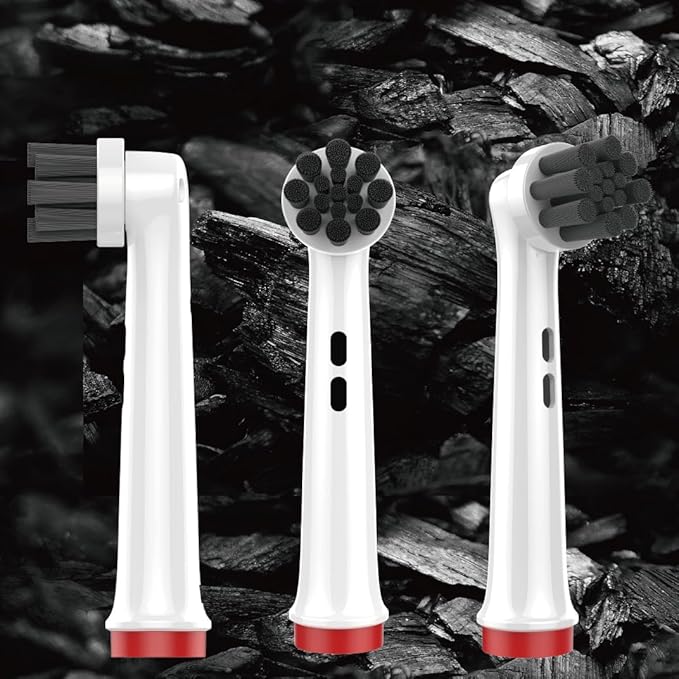 Replacement Toothbrush Heads Compatible with Oral-B Braun Electric Toothbrushes, Black, Bamboo-Charcoal Infused Bristles Refills for 3756 3757 3765 3744 3709 3762 4704 4739 4729 (4)
