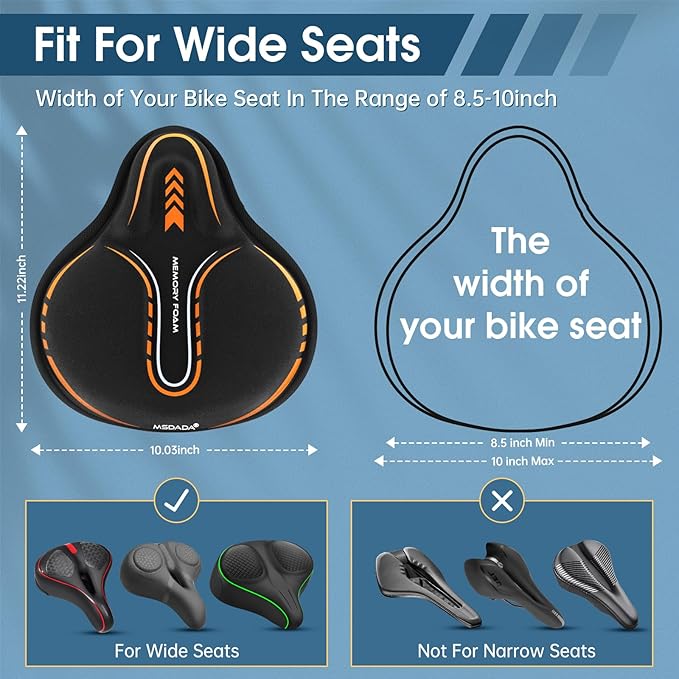 MSDADA New Large Gel Bike Seat Cover, Extra Soft Bike Seat Cushion for Men Women Comfort Wide, Fits Indoor/Outdoor/Exercise Bikes (11.22 inch x 10.03 inch)