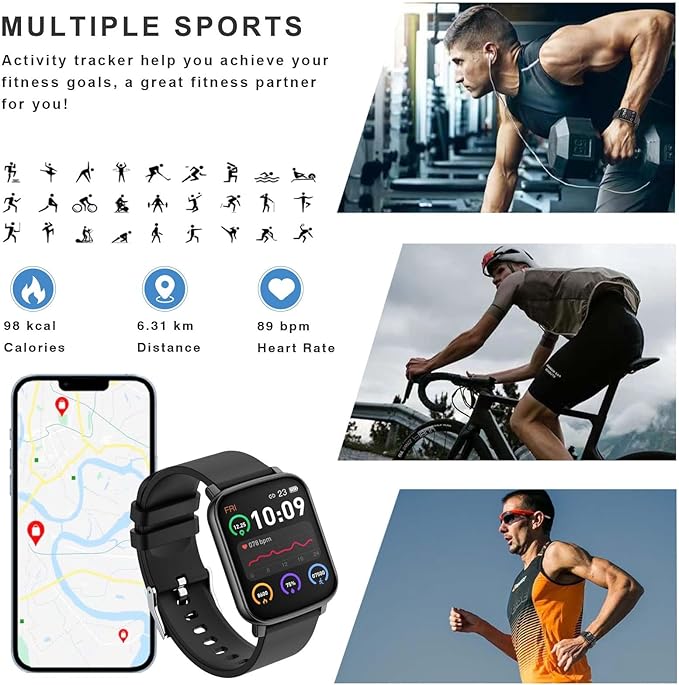 Smart Watches for Men Women, 1.65" Fitness Watch with Calories/Step Counter, 24/7 Heart Rate/BP/Sleep Tracker, Activity & Fitness Tracker with 24 Sport Modes, IP68 Smart Watch for Android iPhone
