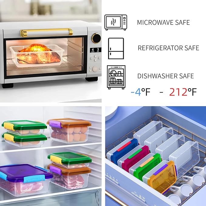10 Pcs Set Plastic Food Storage Containers with Lids BPA Free Snap Lock Container Kitchen Pantry Organization for Meal Prep Lunch Salad Leftover Fruit Stackable Microwave Dishwasher Safe 5/12/29/68 oz