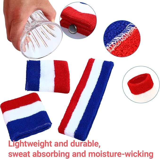 24 Pcs Neon Sweatbands Set Include 8 Pcs Sports Headband and 16 Pcs Cotton Wristbands 80s Neon Sweat Bands Bulk for Gym, Tennis, Basketball, Running, Exercise