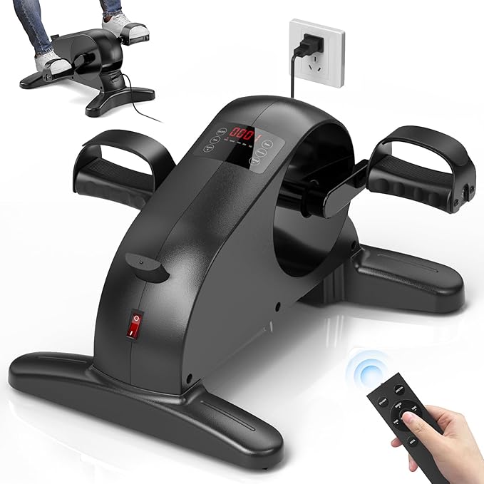 Motorized Mini Exercise Bike Electric Pedal Exerciser for Seniors,Under Desk Bike Pedal Exerciser for Arm/Leg Fitness & Physical Therapy,Manual/Auto Speed Adjustment Leg Exercise Equipment