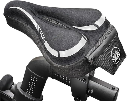 YLG Bike Seat Cover, Memory Foam & Gel Bike Seat Cushion Cover for Men Women, Comfortable Bicycle Seat Cover for Peloton/Fixed/Cruiser/Indoor/Outdoor Bike seat with Waterproof Cover