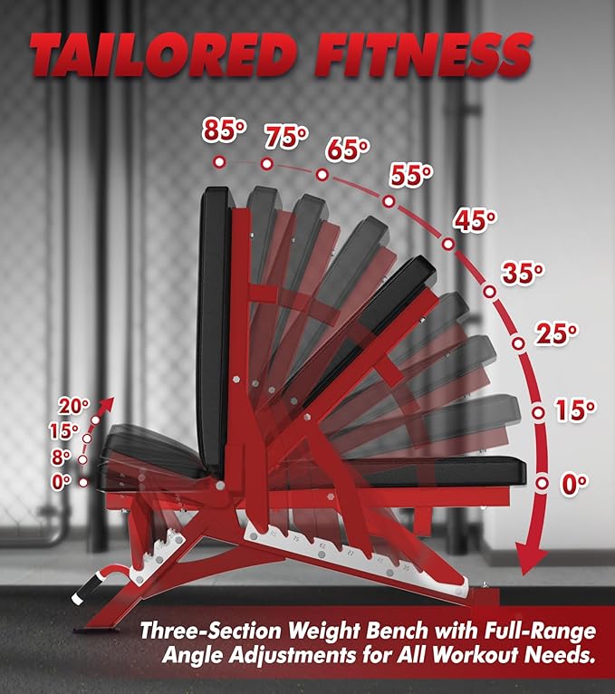 RITFIT Adjustable Weight Bench with Multiple Back Positions for Full Body Workouts, Incline, Decline, and Flat Settings for Home Gym Strength Training, 1300LB Capacity